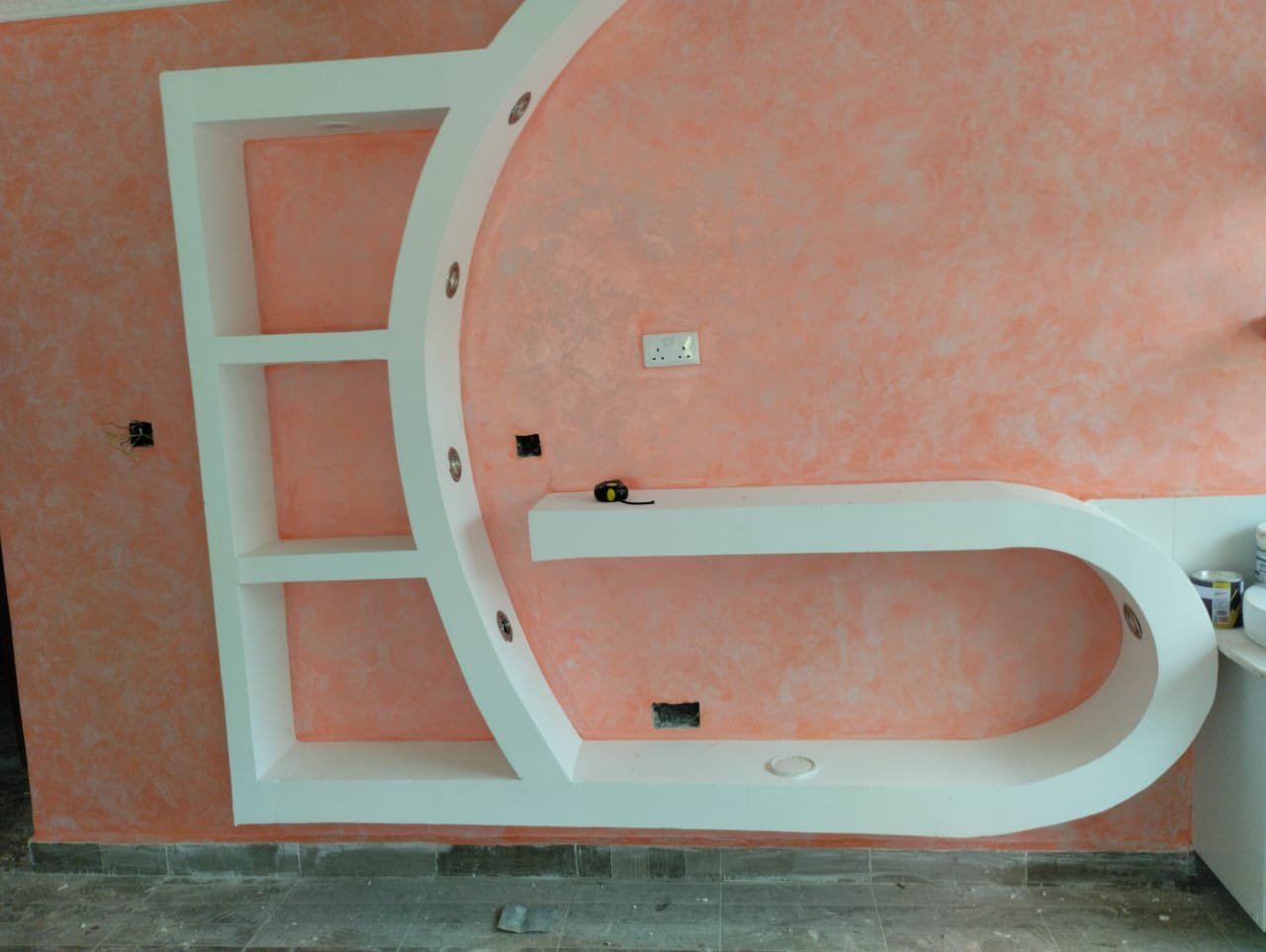 Decorative gypsum wall unit with shelves